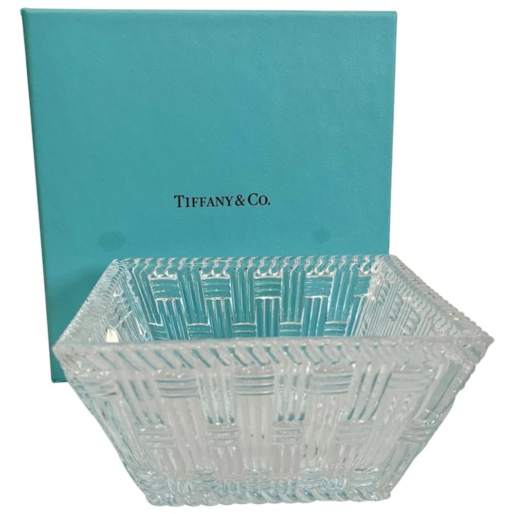 NIB TIFFANY & CO. WOVEN SQUARE BOWL CRYSTAL - Picture 2 of 5